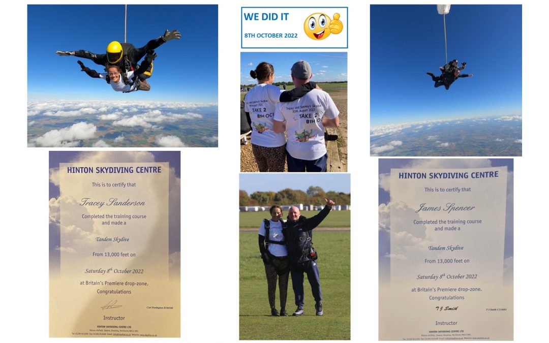 Team Tracey and Spenny’s Skydive Update